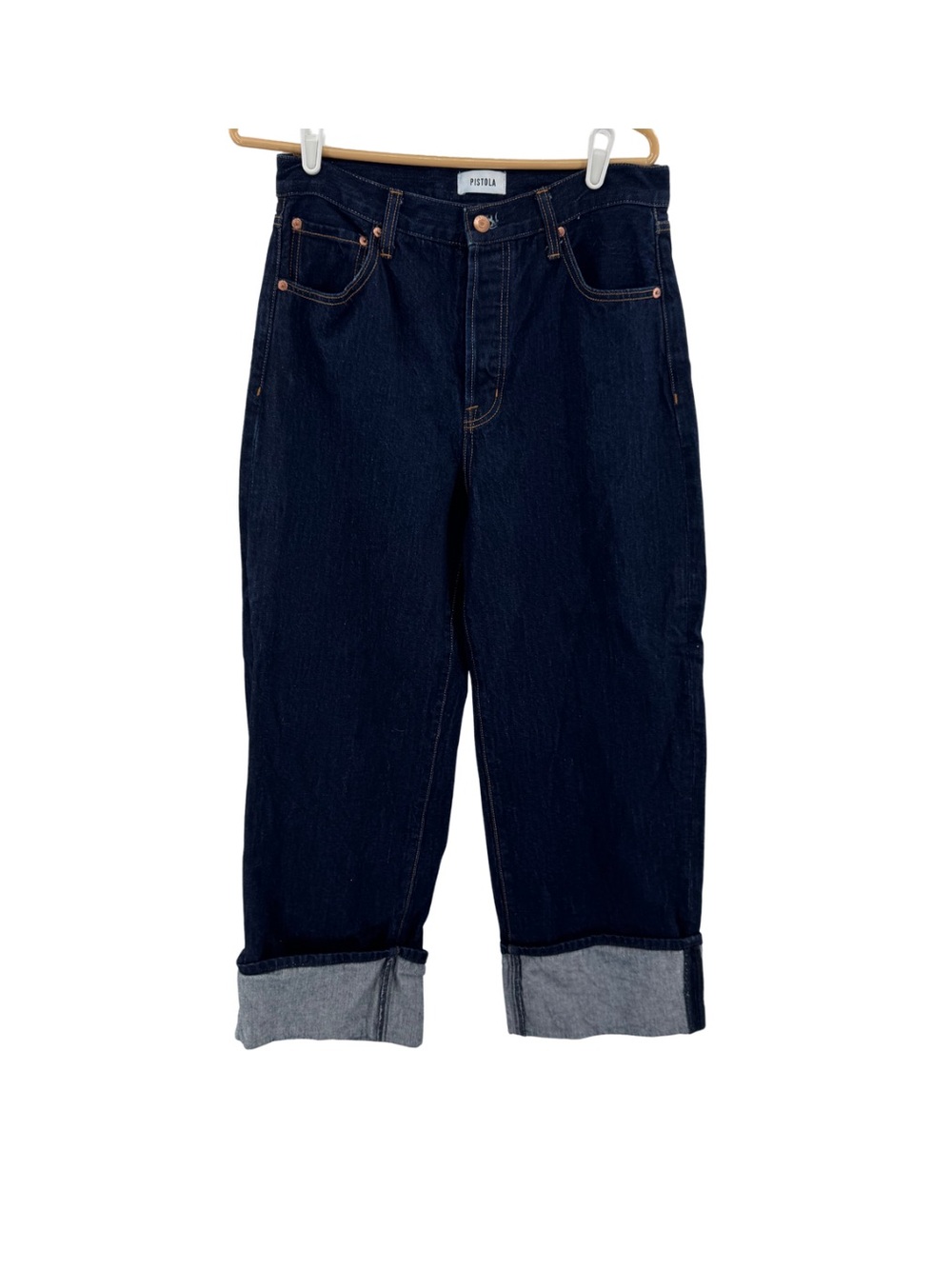 pistola Ryder Wide Leg cuffed Jeans countdown 28 dark wash cotton cropped